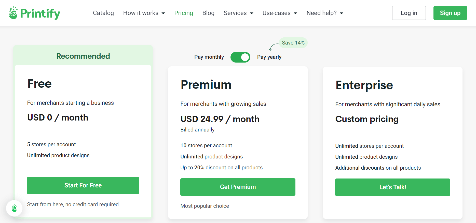 Printify pricing structure