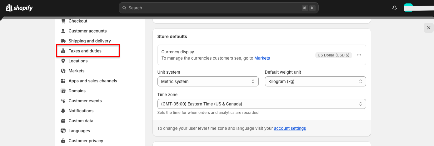 access tax settings