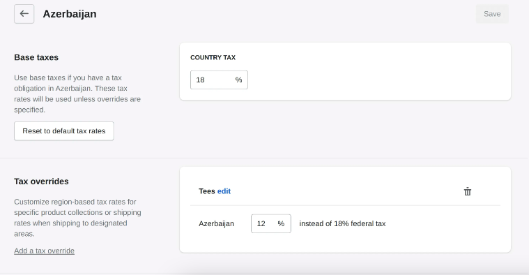 set up base taxes