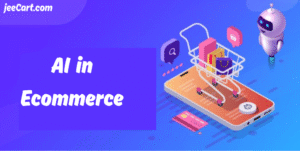 AI in ecommerce with robot and digital shopping cart