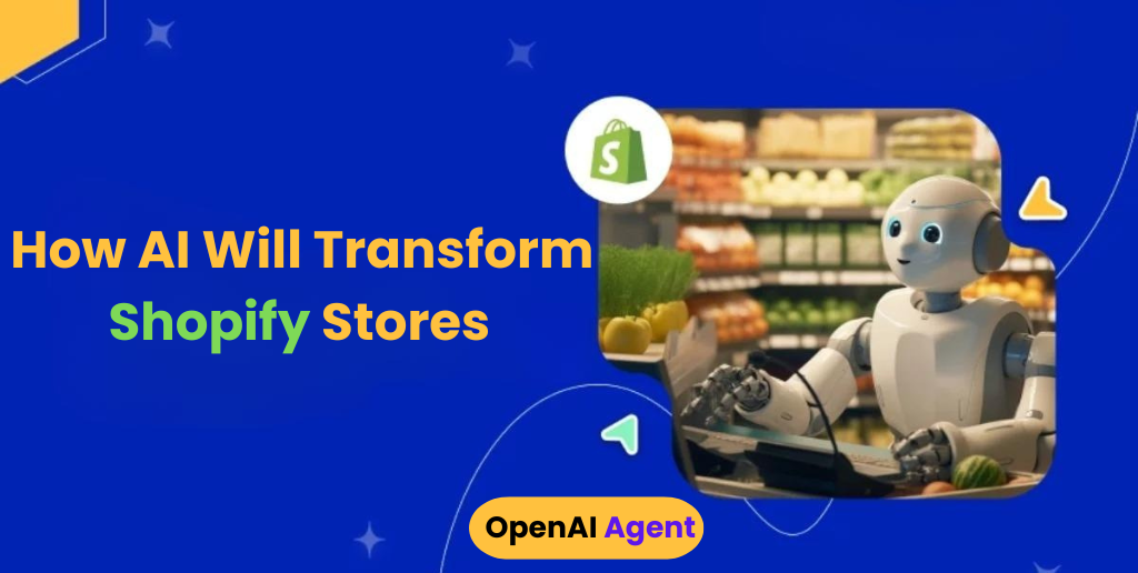 Visual concept of AI-powered improvements in Shopify stores, showing automation, analytics, and enhanced customer experience