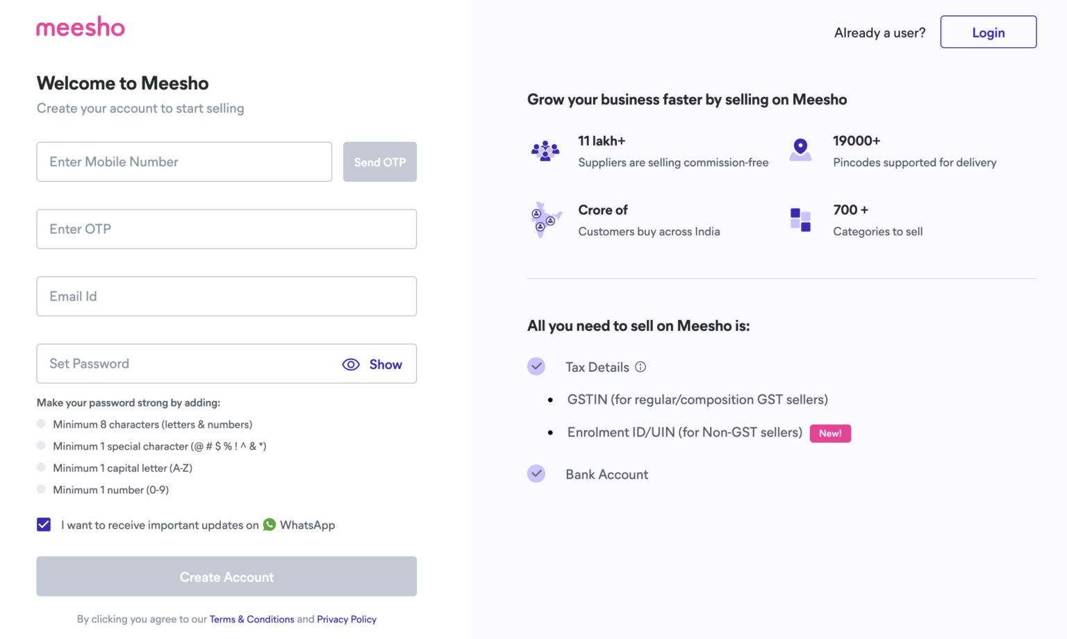 Create Your Account Meesho